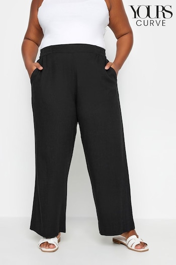 Yours Curve Black Pull On Wide Leg Linen K50K508237 Trousers (N29092) | £29
