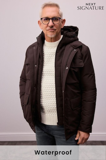 Brown Signature Four Pocket Padded Waterproof Coat (N29105) | £180