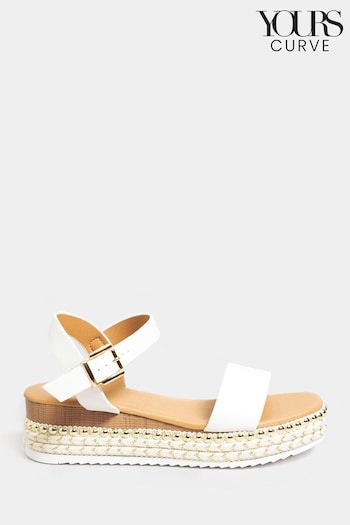 Yours Curve White Brown Wide Fit Wide Fit Diamante Flower Sandals ankle (N29118) | £34