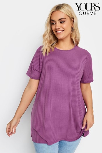 Yours Curve Purple Ribbed T-Shirt (N29125) | £20
