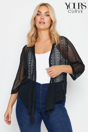 Yours Curve Black Chevron Pointelle Waterfall Cardigan (N29143) | £24