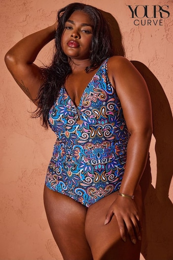 Yours Curve Berry/Black Ombre Leopard Print Tummy Control Swimsuit (N29144) | £34