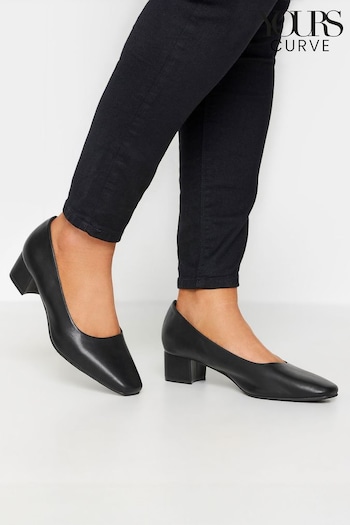 Yours Curve Black Faux Leather Block Heel Court Shoes Black In Extra Wide EEE Fit (N29152) | £37