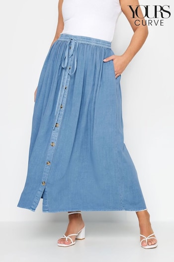 Yours Curve Blue Chambray Button Front Maxi Skirt (N29155) | £29