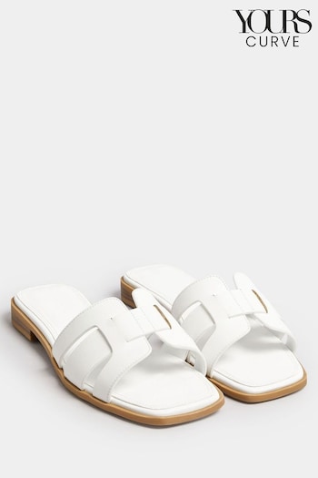 Yours Curve White Cut Out Mule Sandals media In Extra Wide EEE Fit (N29166) | £31