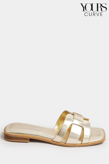 Yours Curve Gold Cut Out Mule Sandals low In Extra Wide EEE Fit (N29171) | £31