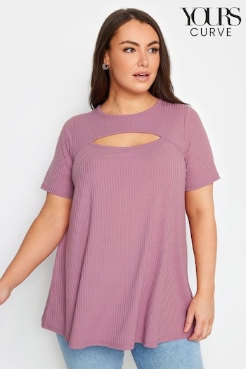 Yours Curve Pink Ribbed Cut Out T-Shirt (N29185) | £22