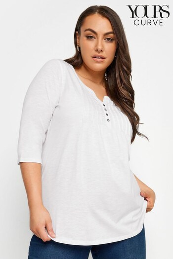 Yours Curve White Pintuck Henley Top (N29186) | £21