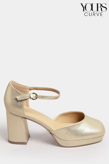 Yours Curve Gold Extra-Wide Fit Platform Court Shoes entre (N29193) | £41