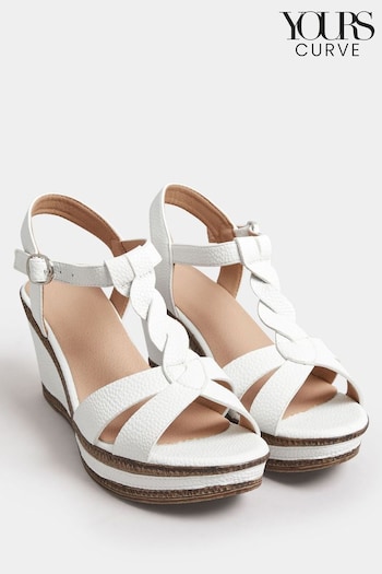 Yours Curve White Cross Strap Wedge Heels In Extra Wide EEE Fit (N29194) | £39
