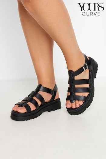 Yours Curve Black Chunky Gladiator knee-length Sandals In Wide E Fit & Extra Wide EEE Fit (N29198) | £37