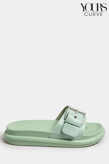 Yours Curve Green Buckle Strap Mule Sandal In Wide E Fit (N29204) | £26
