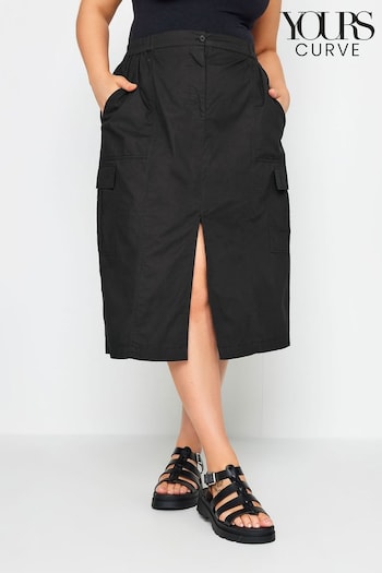 Yours Curve Black Split Hem Cargo Midi Skirt (N29209) | £29