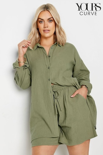 Yours Curve Green Pure Cotton Cheesecloth Shirt (N29220) | £29