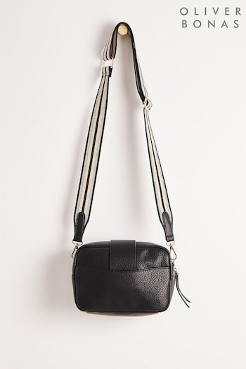 Oliver Bonas Black Charlee Striped Crossbody Bag (N29230) | £52