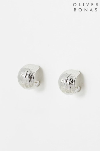 Oliver Bonas Silver Tone Hali Textured Metal Circular Hoop Earrings (N29235) | £18