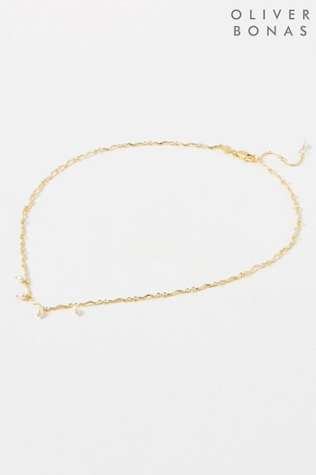 Oliver Bonas Gold Tone Nixie Freshwater Pearl Wavy Plated Chain Necklace (N29245) | £50