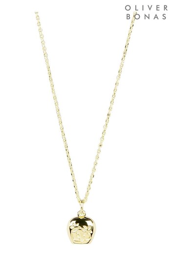 Oliver Bonas Gold Tone Lilie Posy Engraved Pendant Necklace (N29246) | £55
