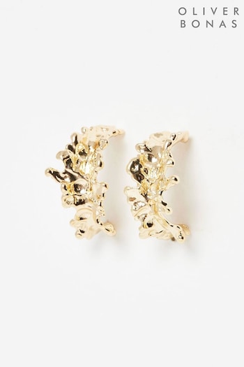 Oliver Bonas Gold Tone Naida Molten Metal Hoop Earrings (N29254) | £16