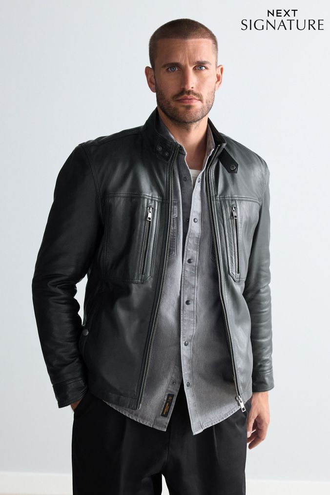 Mens Black Leather Jackets Black Leather Biker Jackets Next
