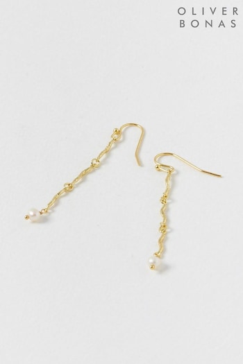 Oliver Bonas Gold Tone Nixie Freshwater Pearl Wavy Drop Earrings (N29266) | £40