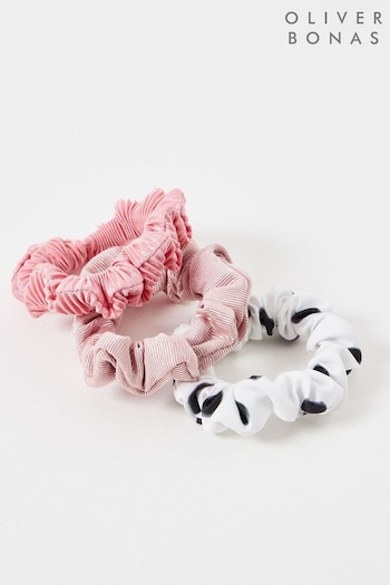 Oliver Bonas Pink Laurel Ruched Hair Scrunchies Set of 3 (N29275) | £16