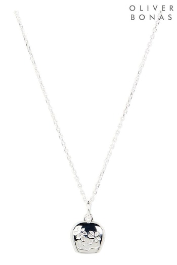 Oliver Bonas Silver Tone Lilie Posy Engraved Pendant Necklace (N29285) | £55