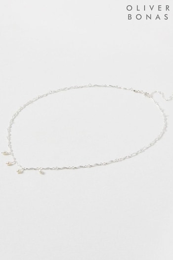 Oliver Bonas Silver Tone Nixie Freshwater Pearl Wavy Chain Necklace (N29299) | £50