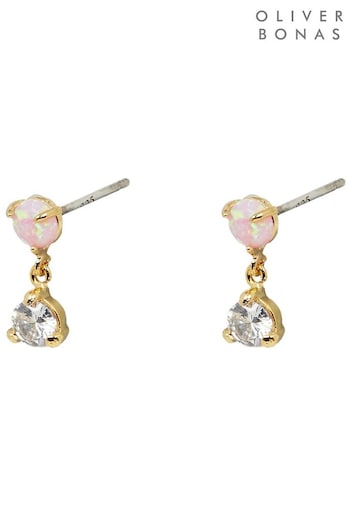Oliver Bonas Pink Marina Drop Stud Earrings (N29306) | £9.50