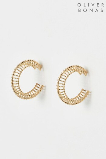 Oliver Bonas Gold Tone Amaya Textured Beaded Hoop Earrings (N29309) | £18