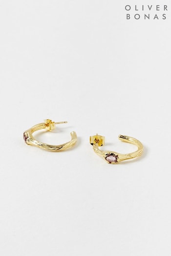 Oliver Bonas Pink Leora Molten Rhodolite Gold Plated Hoop Earrings (N29320) | £45
