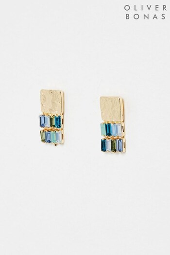 Oliver Bonas Blue Sedna Baguette Stone Drop Stud Earrings (N29321) | £16