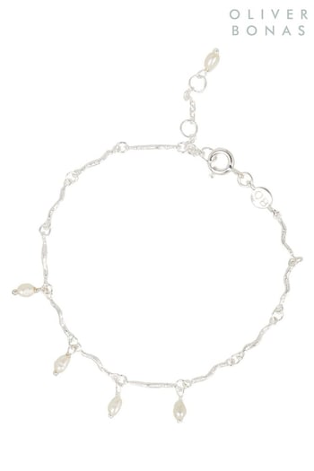 Oliver Bonas Silver Tone Nixie Freshwater Pearl Wavy Chain Bracelet (N29336) | £45