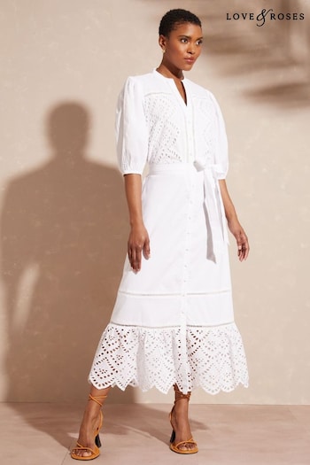 Just Launched: French Connection White Patched Broderie Midi Shirt Dress (N29456) | £60