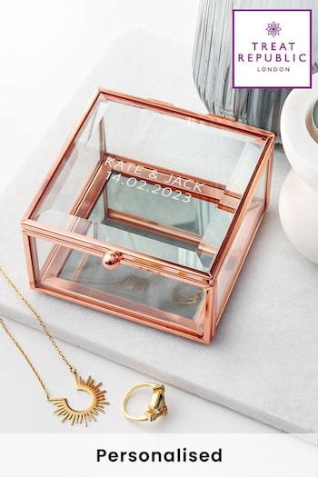 Personalised Rose Gold Glass Trinket Box by Treat Republic (N29486) | £27