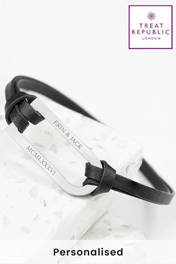 Personalised Mens Shoreditch Black Leather Bracelet by Treat Republic (N29506) | £32