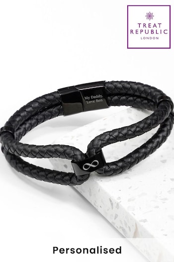 Personalised Mens Infinity Dual Leather Bracelet by Treat Republic (N29509) | £36