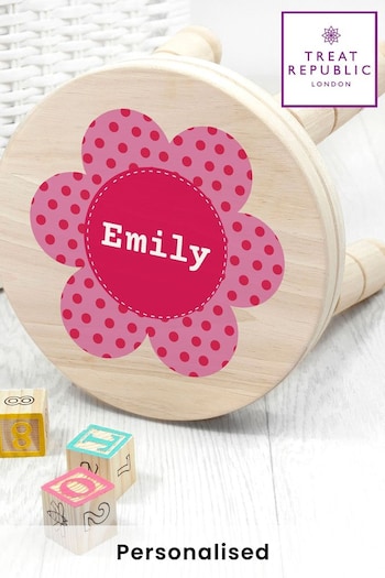Personalised Pink Floral Kids Wooden Stool by Treat Republic (N29524) | £35