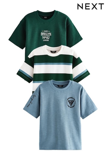 Blue/Green Relaxed Fit 100% Cotton Textured Short Sleeve T-Shirts 3 Pack (3-16yrs) (N29664) | £25 - £31