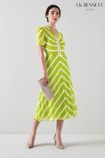 LK Bennett Green Holzer Chevron Stripe Silk Dress (N29842) | £459