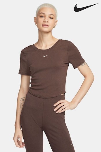 Nike Brown Chill Knits Mini Ribbed Short Sleeve Top (N29946) | £45