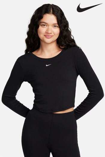 Nike Embroidered Black Chill Knits Mini-Ribbed Long-Sleeve Top (N29947) | £50