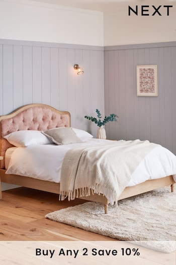 Plush Chenille Rose Pink Rose Wood Upholstered Bed Frame (N29959) | £725 - £825