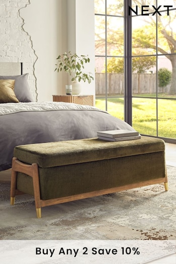 Plush Chenille Moss Green Flinton Upholstered Storage Ottoman (N29976) | £325