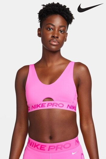 Nike Bright Pink Pro Indy Plunge Medium Support Padded Sports Bra (N30029) | £45