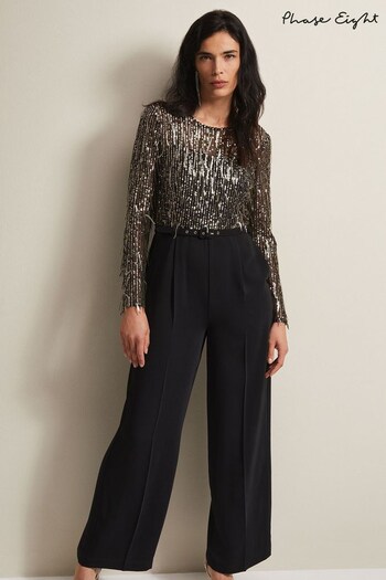 Phase Eight Mariah Sequin Fringe Black Wide Leg Jumpsuit (N30071) | £189