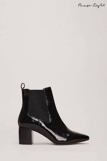 Phase Eight Leather Patent Black Ankle Boots (N30077) | £149