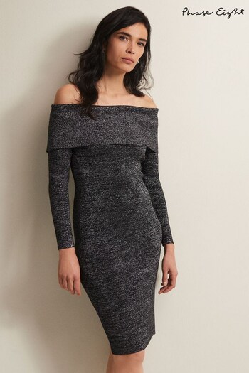 Phase Eight Heidi Knitted Bardot Black Dress (N30079) | £119