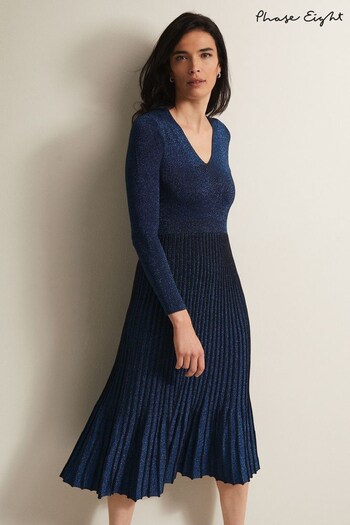 Phase Eight Blue Jessamin Shimmer Knitted Midi Dress (N30082) | £119
