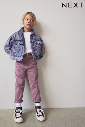 Raspberry Pink Distressed Mom Jeans Retro-Karomuster (3-16yrs) (N30239) | £18 - £23